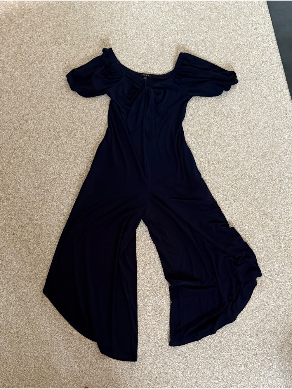 Sami & Jo Navy Puff-Sleeve Wide-Leg Jumpsuit